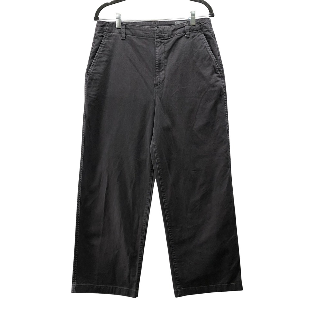 Gap Loose Khaki Wide Leg Pants Womens 10 Black High Rise Flat Front Baggy